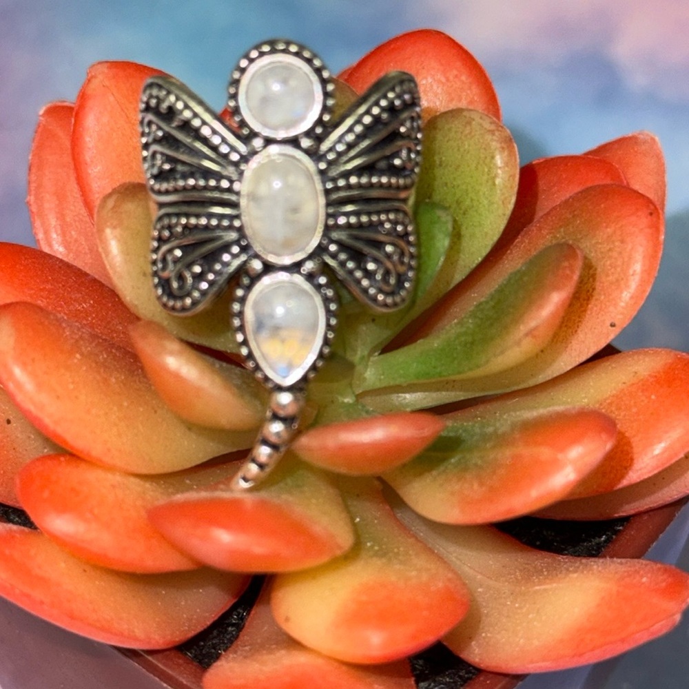 Moonstone Dragonfly Silver Ring - image 4